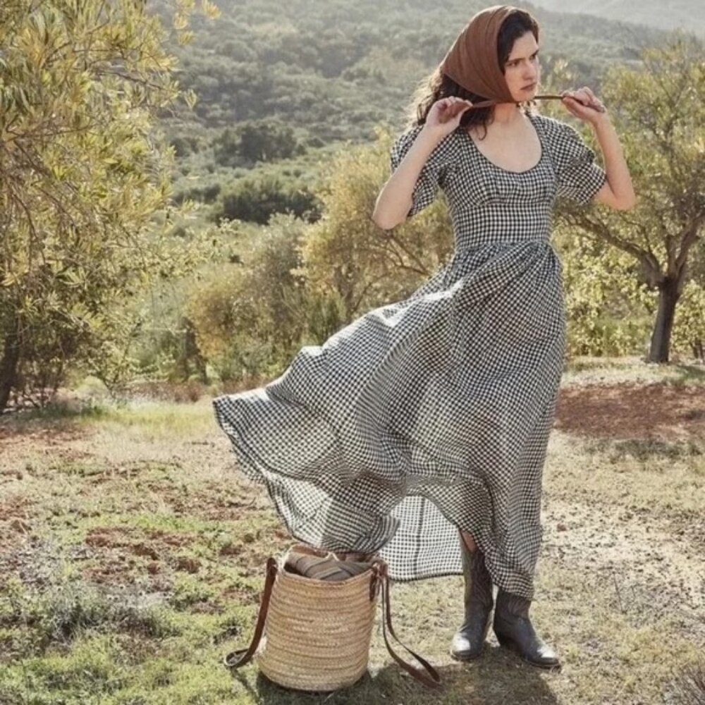 DÔEN Kennedy Dress In Black Gingham (Size Medium)
